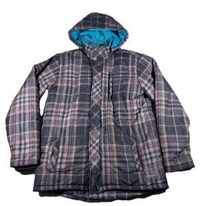 Y2K Quiksilver Snowboard Ski Jacket Plaid Insulated Hooded Men’s L
